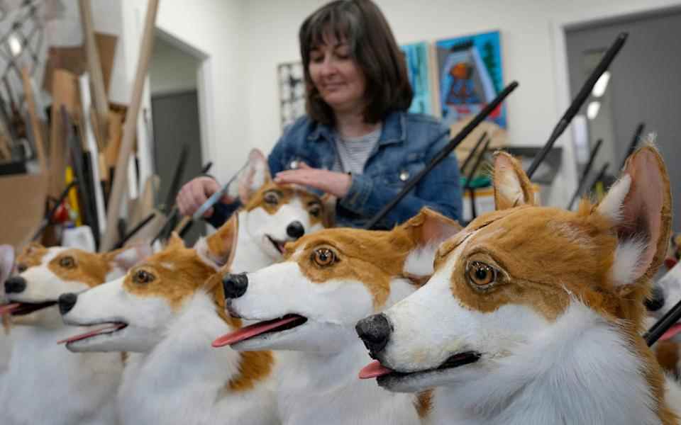   La fabricante de marionnettes Louise Jones met la touche finale à son groupe de marionnettes corgi - Kirsty Wigglesworth 