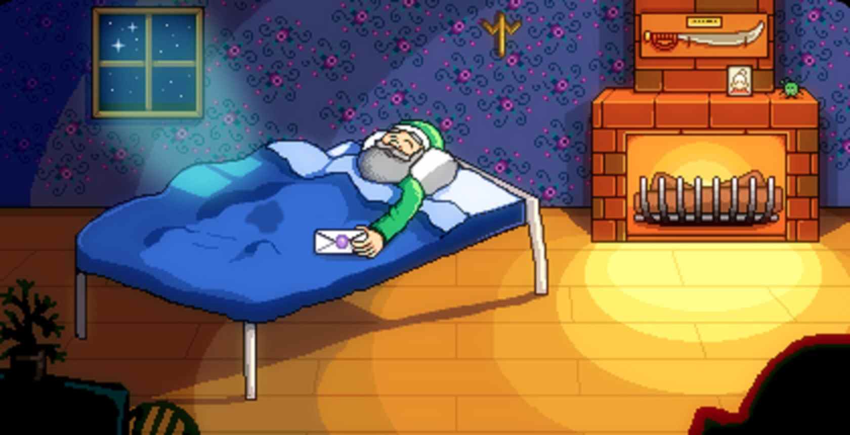 Mod Stardew Valley - Grand-père allongé dans son lit, se mouillant.