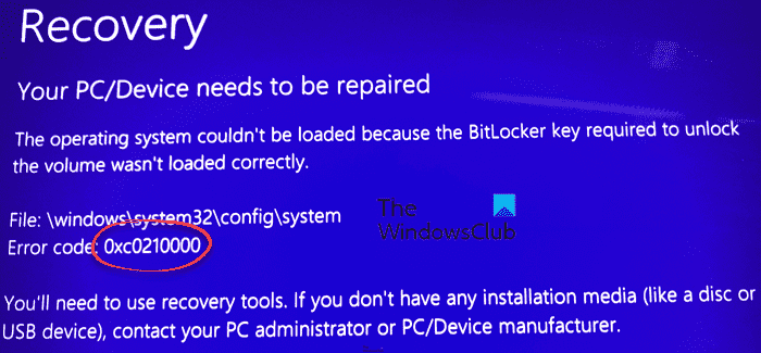 Erreur 0xc0210000, la clé BitLocker requise pour déverrouiller le volume n’a pas été chargée correctement