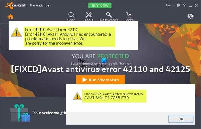 Correction des erreurs antivirus Avast 42110 et 42125 dans Windows 11/10