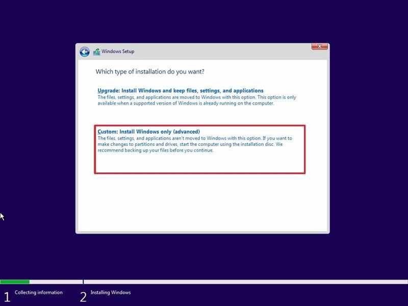 Option d'installation propre de Windows 10 