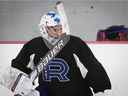 Le gardien du Rocket de Laval Cayden Primeau lors de l'entraînement du lundi 14 février 2022.