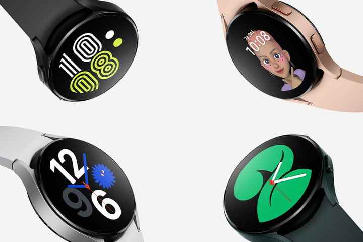 Le Google WearOS avec Samsung Galaxy Watch 4 dans différentes options de couleurs.