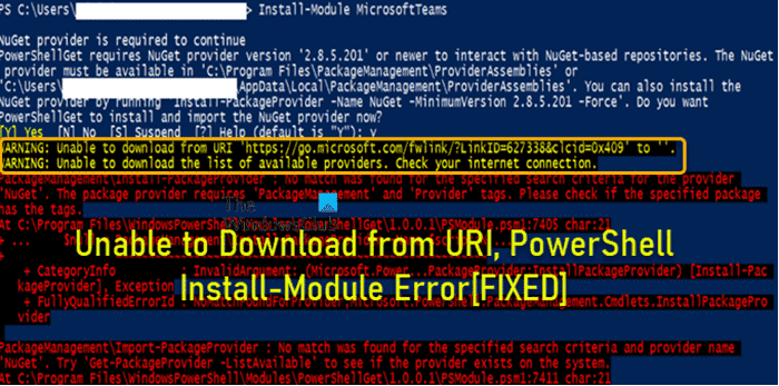 Impossible de télécharger à partir de l’URI, erreur du module d’installation de PowerShell