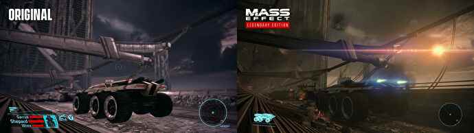 Capture d'écran de Mass Effect: Legendary Edition comparant le Feros original et remasterisé.