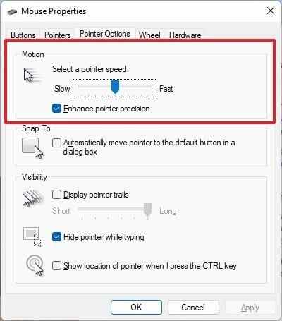 Panneau de configuration changer le pointeur de mouvement