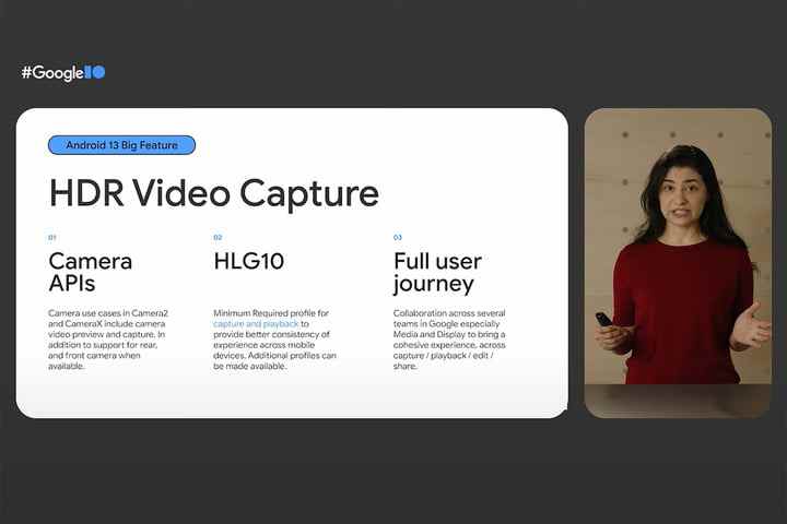 Session Google I/O 2022 présentant la vidéo HDR dans Android 13.