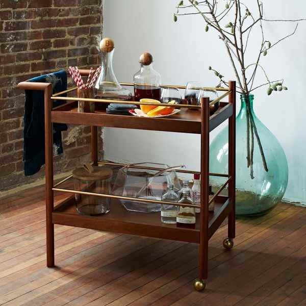 Chariot de bar West Elm Mid-Century, noyer