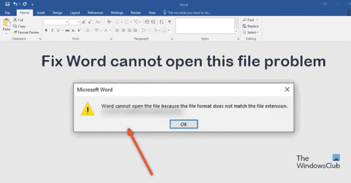 Word ne peut pas ouvrir le fichier car le format de fichier ne correspond pas à l’extension de fichier