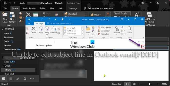 Impossible de modifier la ligne d’objet dans le courrier électronique Outlook