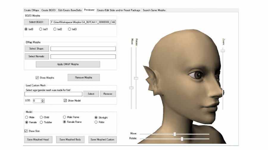 Une photo de l'éditeur facial avancé du mod MorphMaker des Sims 4