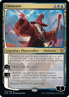 Elminster est un planeswalker qui peut être utilisé comme commandant. 