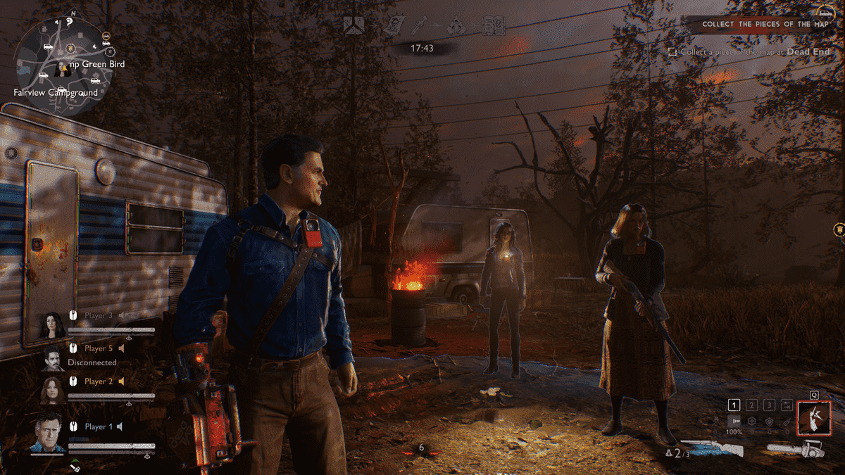 Image de gameplay d'une fête dans Evil Dead: The Game.