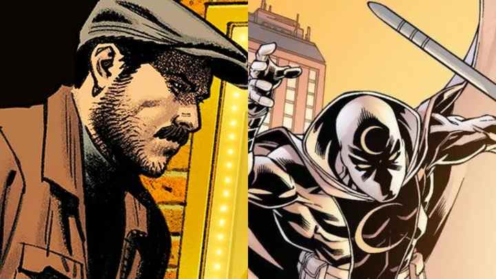 Image fractionnée de Jake Lockley et de la version ultime de Moon Knight tirée des bandes dessinées.