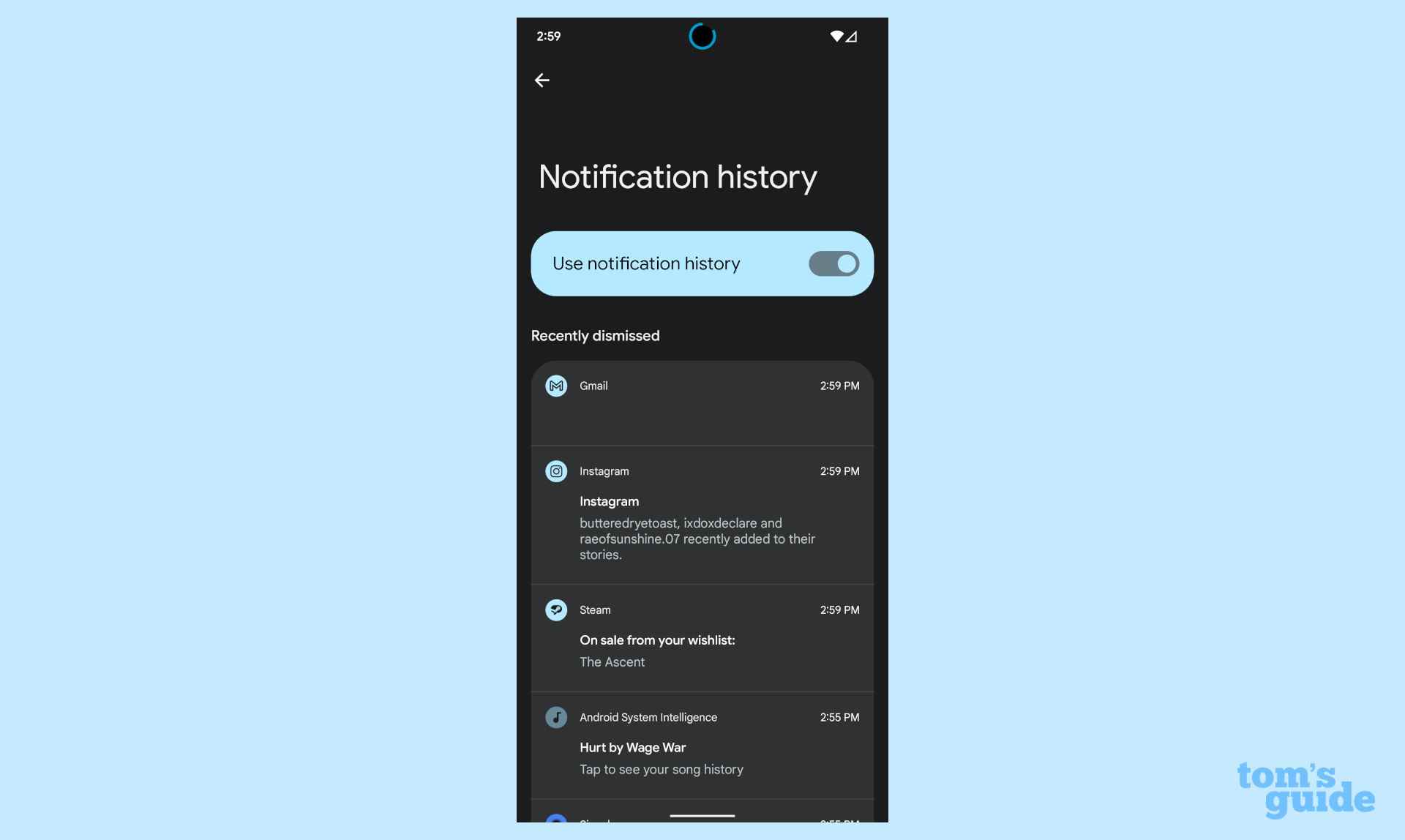 Fonctionnalités du pixel 6 à activer : historique des notifications