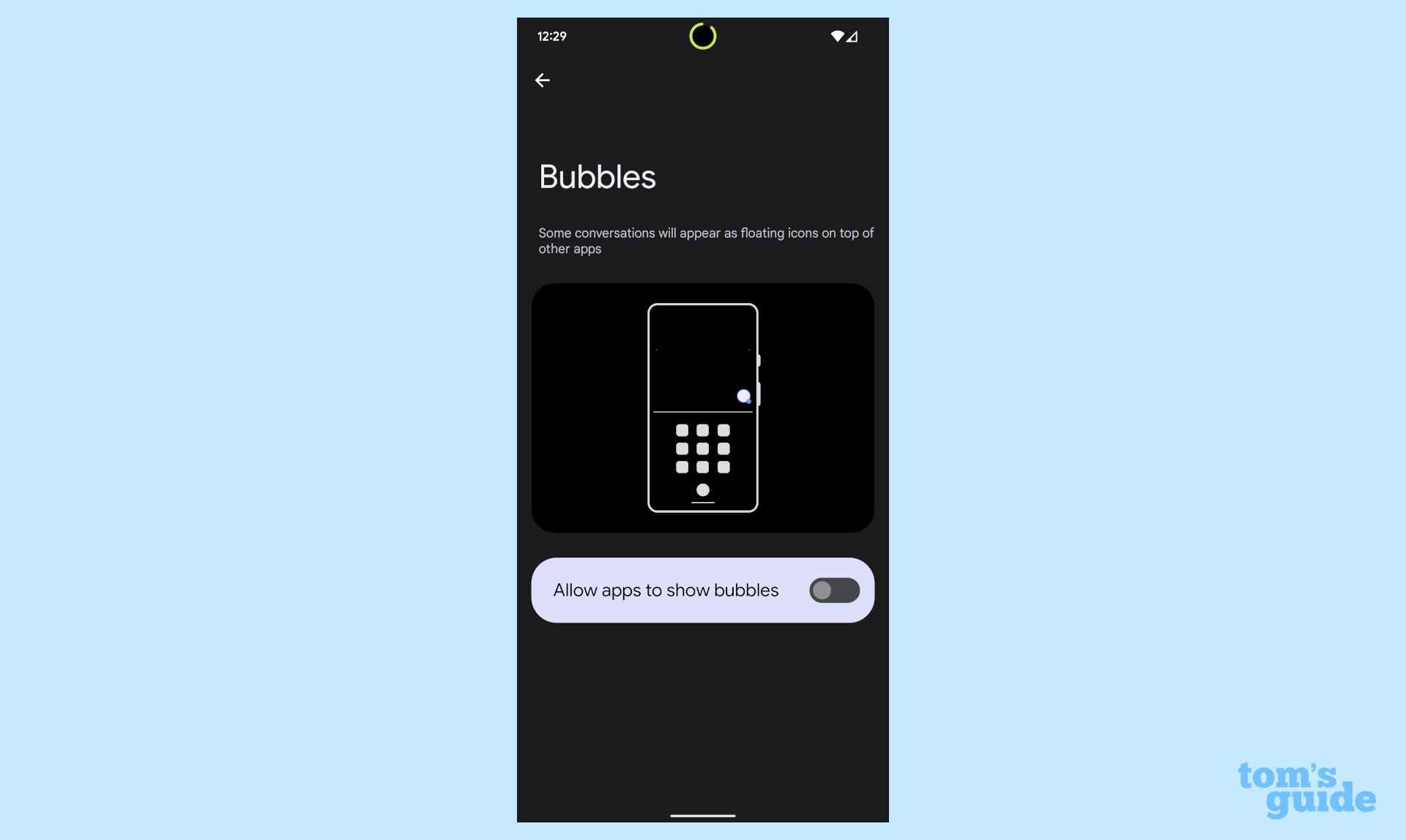 Fonctionnalités du pixel 6 à désactiver : les bulles