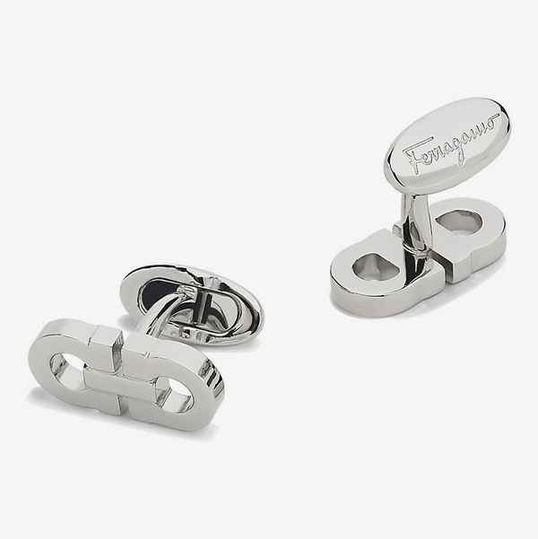 Bouton de manchette Salvatore Ferragamo Double Gancini Silvertone