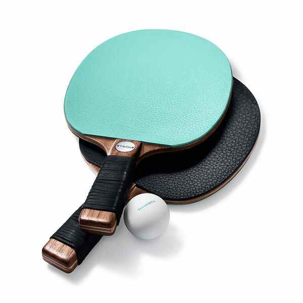 Raquettes de tennis de table Tiffany & Co. en cuir et noyer