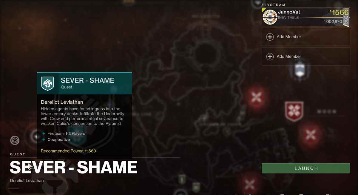 La sélection du réalisateur pour la mission Sever - Shame dans Destiny 2 : Season of the Haunted