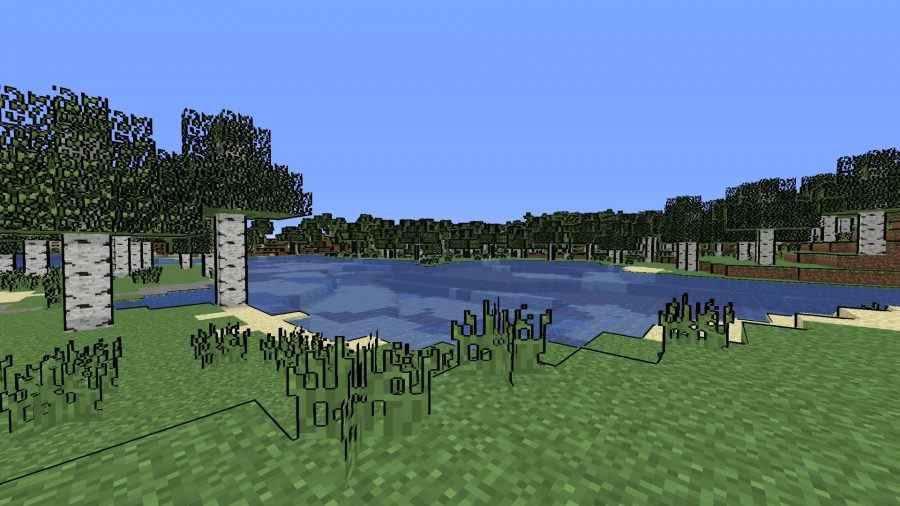 Meilleurs shaders Minecraft : le mod Naelegos Cel-shaders donne un contour aux arbres.