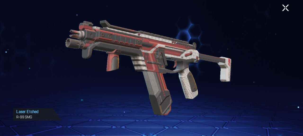 Le skin d'arme gravé au laser R-99 tel qu'il apparaît dans Apex Legends Mobile.