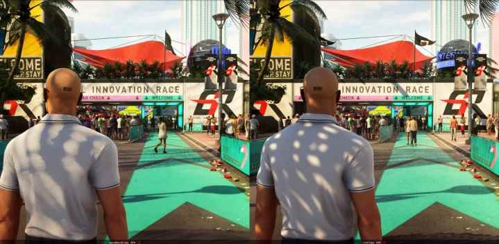 Comparaison des ombres de lancer de rayons dans Hitman 3.