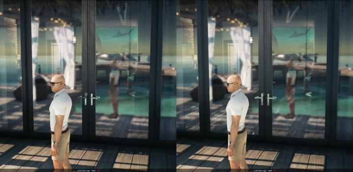 Comparaison de réflexion au niveau des Maldives dans Hitman 3.