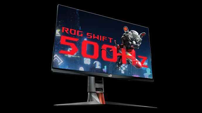 Le moniteur Asus ROG Swift 500Hz sur un fond noir uni.