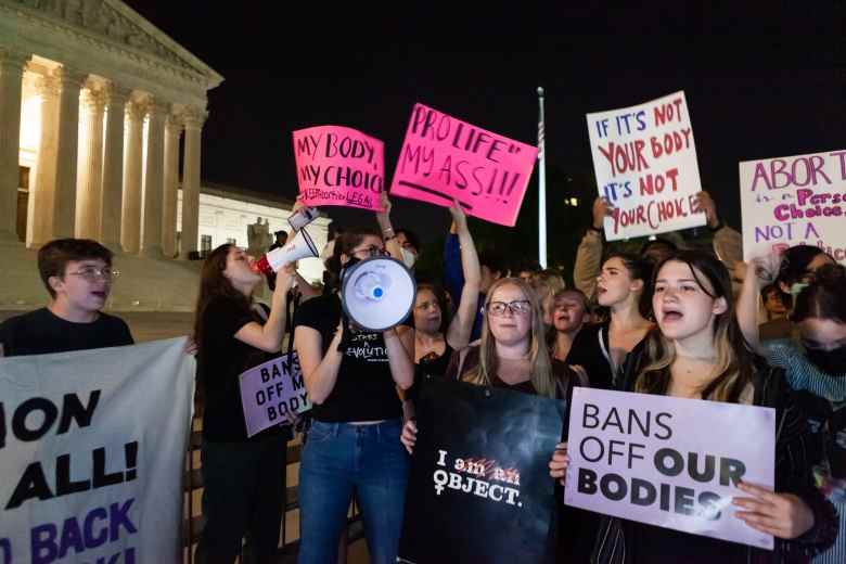 Pro-choice activists rally at the Supreme Court just hours after Politico reported that Supreme Court justices had voted to overturn Roe v. Wade. In a draft opinion for the Dobbs v. JWHO case. Jackson Women's Health Organization is challenging Mississippi's ban on abortion after 15 weeks, prior to fetal viability, which has been the standard since the Roe decision. Hundreds of pro-choice and pro-life demonstrators were present. (Photo by Allison Bailey/NurPhoto via AP)