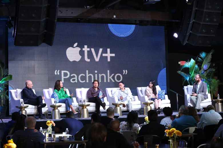 Michael Ellenberg, Theresa Kang-Lowe, Justin Chon, Jin Ha, Min-ha Kim and Steve Greene speak onstage at the IndieWire Consider This FYC Brunch held on May 12th, 2022 in Los Angeles, California.