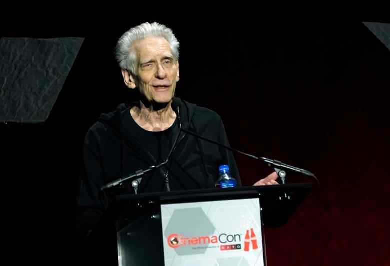 David Cronenberg, writer/director of the upcoming film "Crimes of the Future," introduces a trailer for the film during the NEON Entertainment presentation at CinemaCon 2022 at Caesars Palace, Tuesday, April 26, 2022, in Las Vegas. (AP Photo/Chris Pizzello)