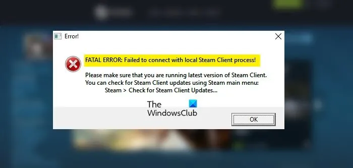 Échec de la connexion avec le processus client Steam local