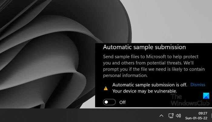 La soumission automatique d’échantillons est désactivée dans Microsoft Defender