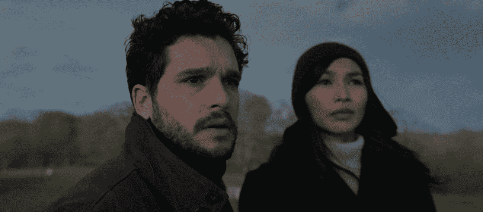 Kit Harington as Dane Whitman/The Black Knight and Gemma Chan as Sersi in Marvel's Eternals