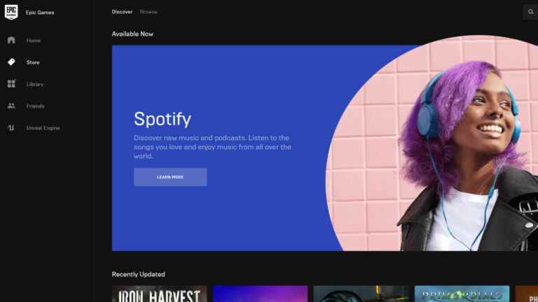 Spotify est maintenant sur Epic Games Store, pour une raison quelconque

