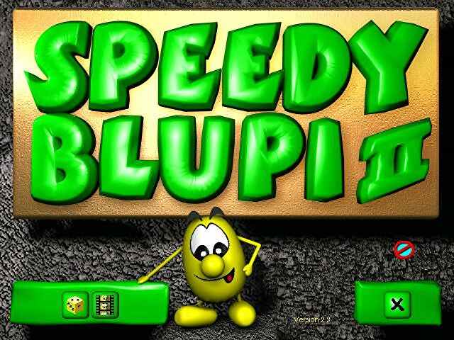 Le menu de démarrage de Speedy Blupi II, à l'origine de la pelle Speedy Eggbert