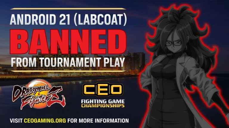 DBFZ Lab Coat Android 21 banni du tournoi de jeu de combat des PDG