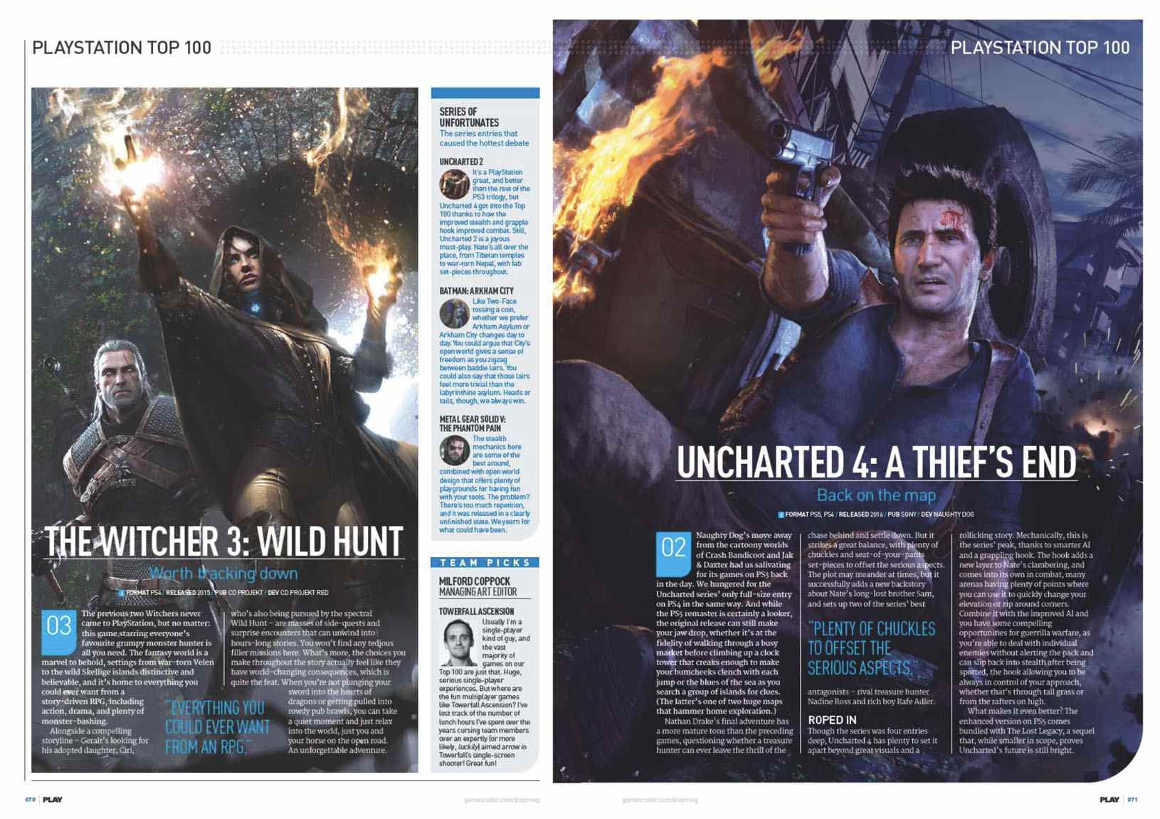 The Witcher 3 et Uncharted 4