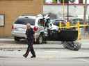 La police de Calgary est montrée sur les lieux d'une fusillade/accident au 17 Ave. et 36 St. SE à Calgary le mercredi 11 mai 2022.