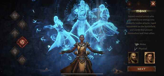 La classe Monk dans Diablo Immortal invoquant trois copies spirituelles d'eux-mêmes