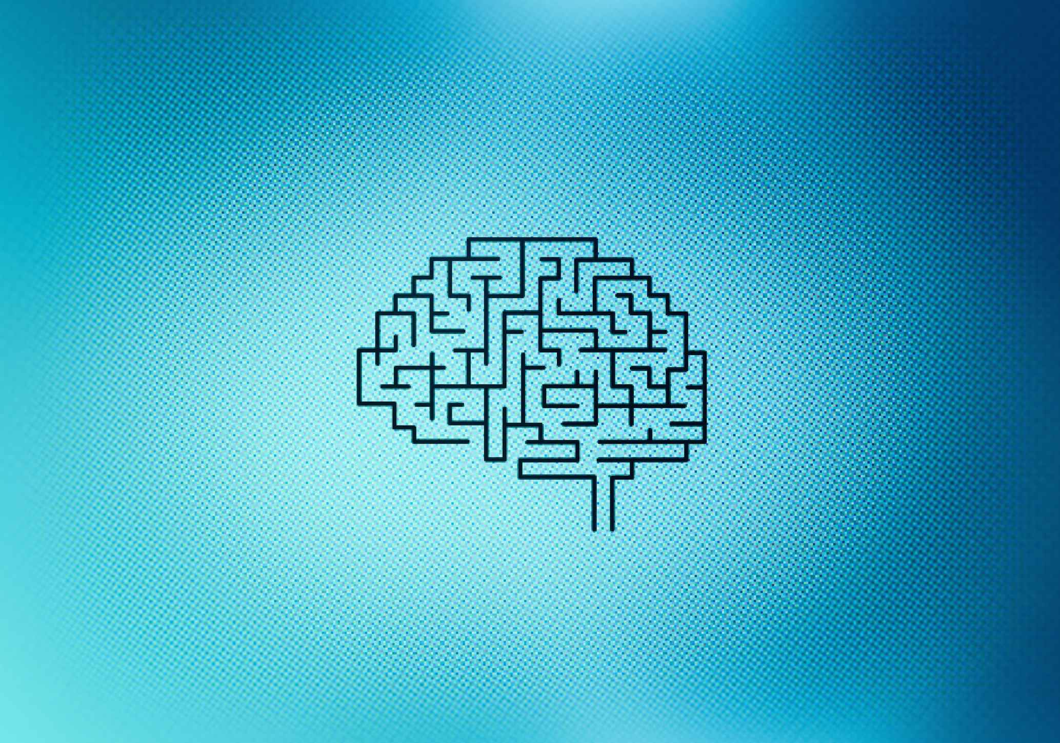 Graphique de cerveau de labyrinthe sur l'écran d'ordinateur ;  Difficulté de commercialisation de l'IA/ML