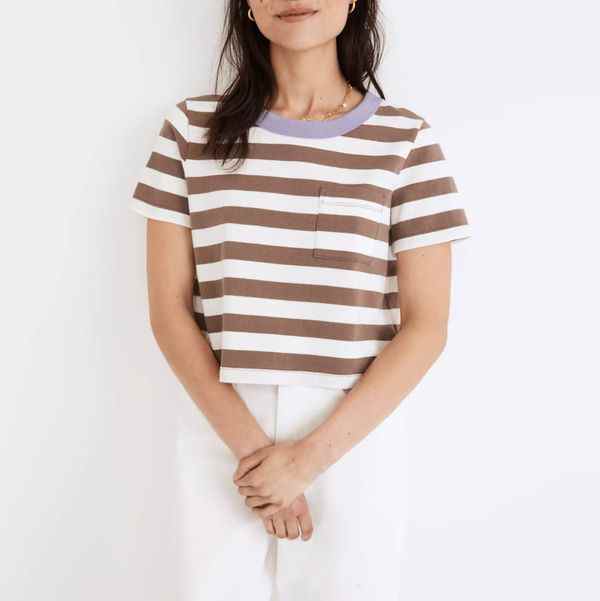 T-shirt à poche Supercrop en coton biologique Madewell à rayures