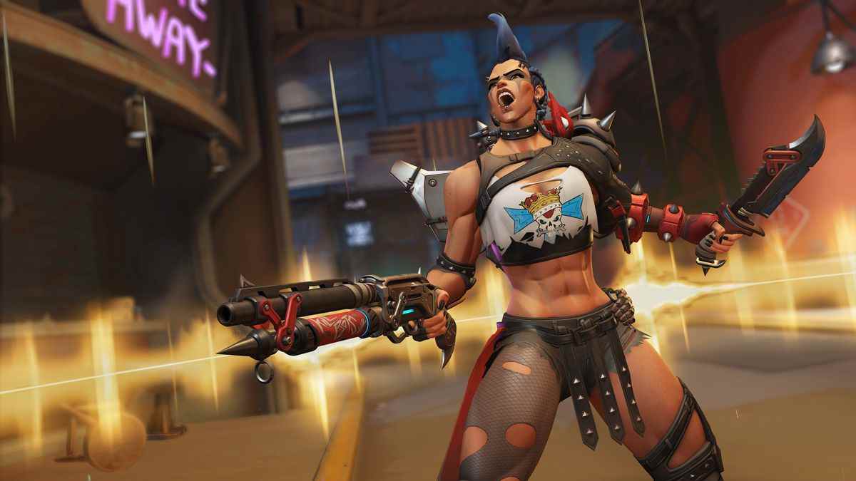 Junker Queen utilise sa capacité Commanding Shout dans une capture d'écran d'Overwatch 2