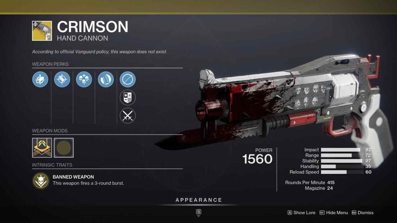 Crimson est un excellent choix pour Crucible, grâce à ses dégâts élevés, ses tours supplémentaires et ses capacités de guérison.