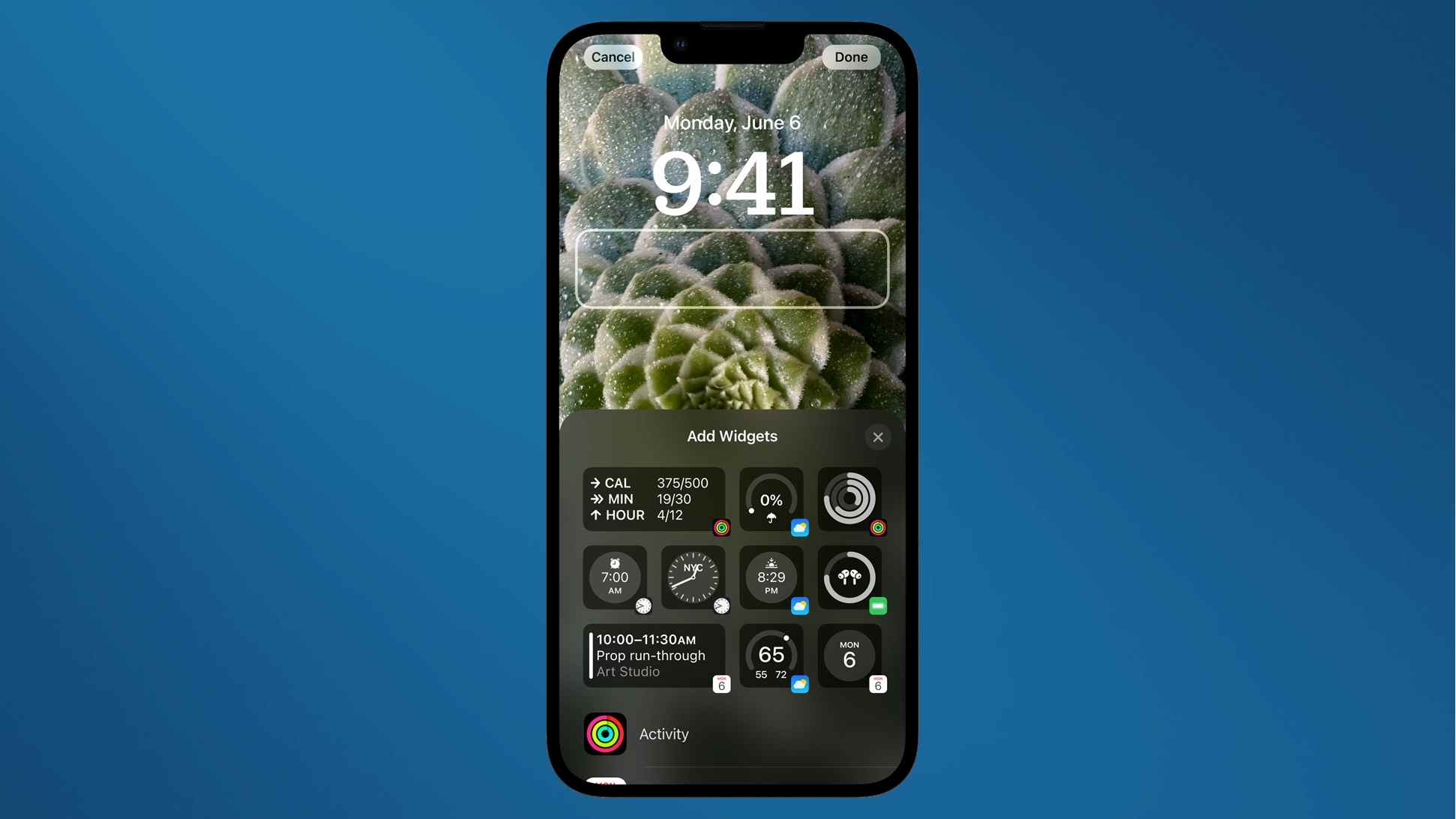 Widgets d'écran de verrouillage iOS 16