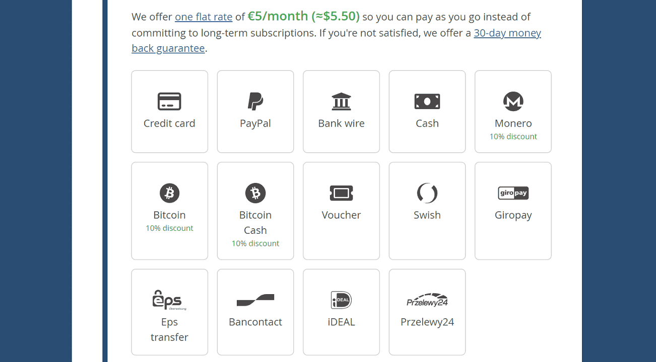 Page de paiement Mullvad