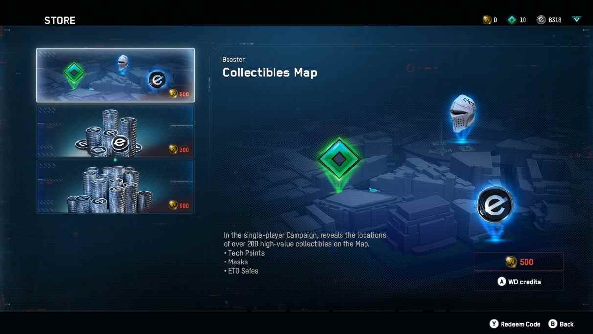 Une carte des objets de collection vendus dans le magasin de microtransaction Watch Dogs: Legion.