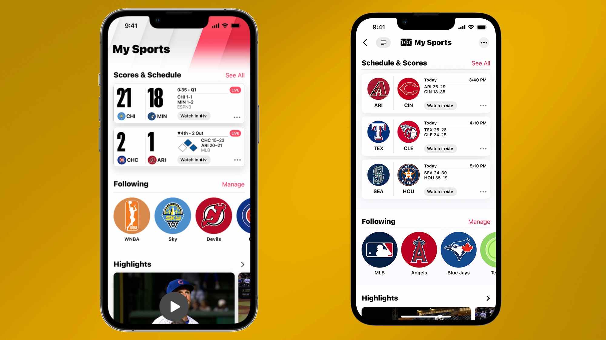 Application iOS 16 News avec My Sports