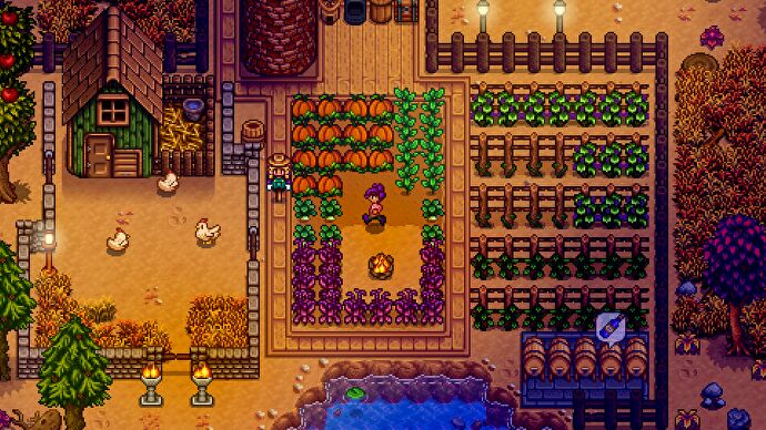 Soirée dans une capture d'écran de Stardew Valley.