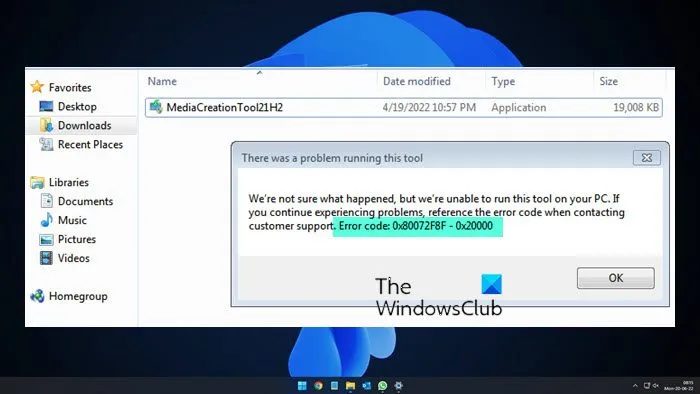 Correction de l'erreur de mise à niveau Windows 0X80072F8F - 0X20000